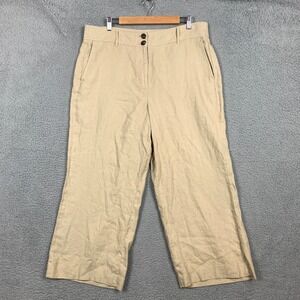 Boden Westbourne Linen Trouser Women's 14 Neutral Wide Leg High Waist Crop Pant